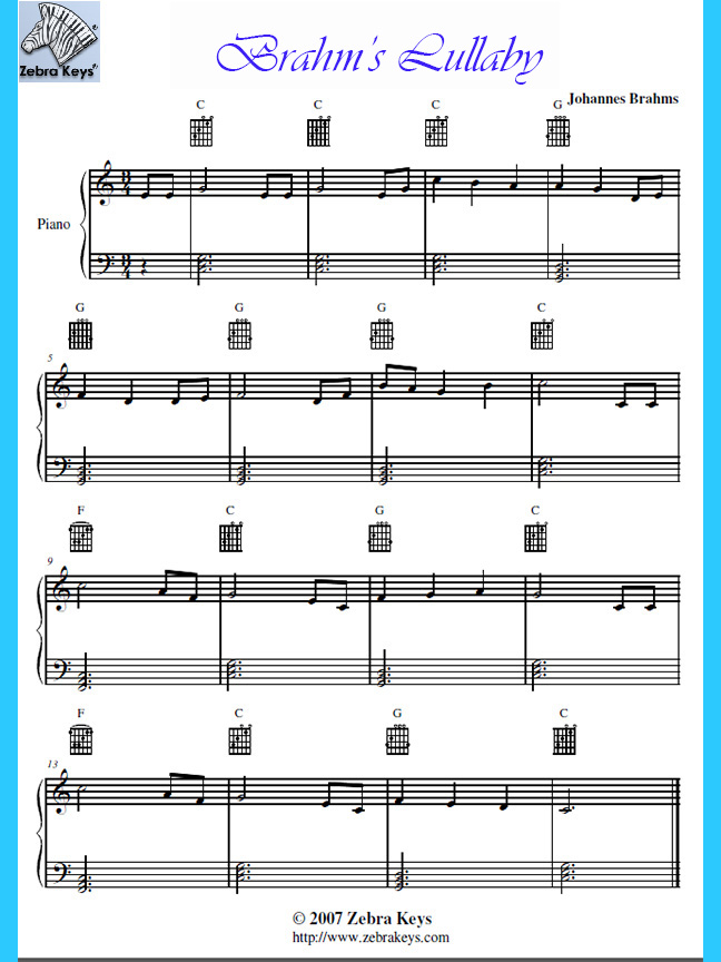 Learn Easy Piano Song Brahms Lullaby with free sheet music Zebra Keys Blog
